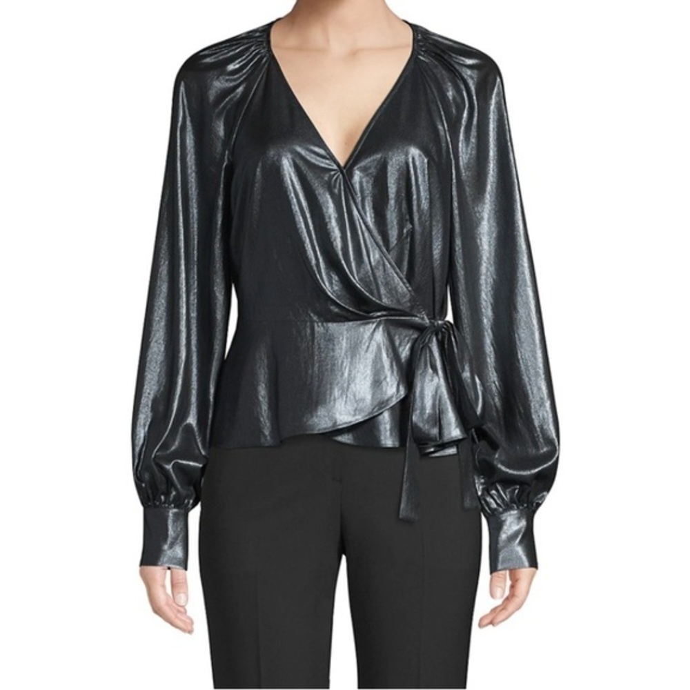 Parker Sheridan Metallic Wrap Blouse NIGHT SKY XS - Picture 3 of 13